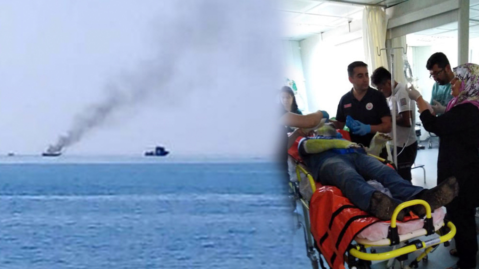 Baba oğulun balığa çıktığı teknede yangın