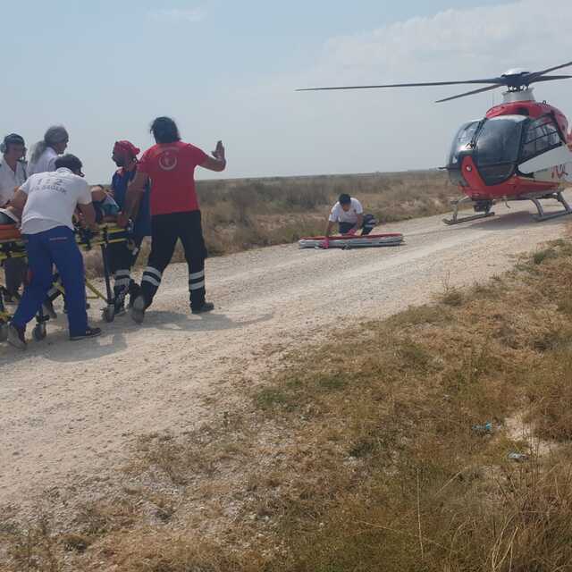 Yaralanan rallicinin imdadına ambulans helikopter yetişti