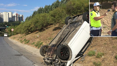 TEM'de taksici sıkıştırdı takla attı!