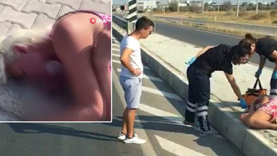 Karayolunda kaldırıma yatıp uyudu!