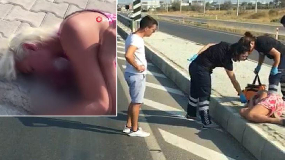 Karayolunda kaldırıma yatıp uyudu!