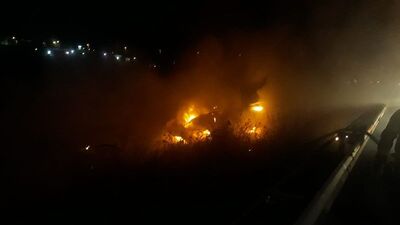 İş makinesiyle çarpışan TIR kül oldu