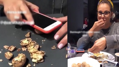 Telefonuyla ceviz kırdı