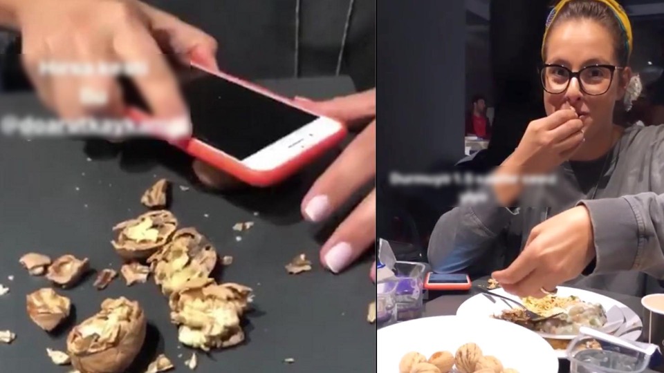 Telefonuyla ceviz kırdı