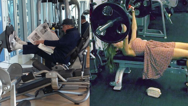 Spor salonunda ilginç görüntü!