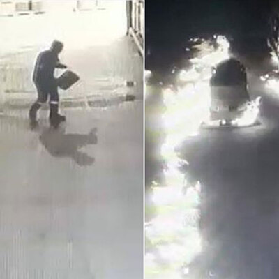 Kameraya yansıdı! Temizlerken alev aldı!