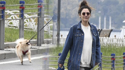 Köpeğini gezdirdi