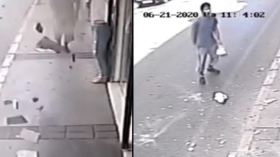 Üzerine beton düştü! Saniyelerle kurtuldu!