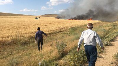 50 dönüm arpa tarlası kül oldu