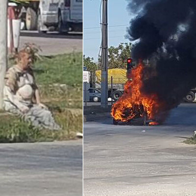 Araç alev topuna döndü! Dehşet anı!