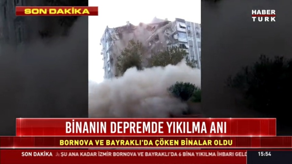 Depremde binanın yıkılma anı böyle görüntülendi