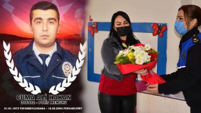 Şehit polisin öğretmen eşi unutulmadı