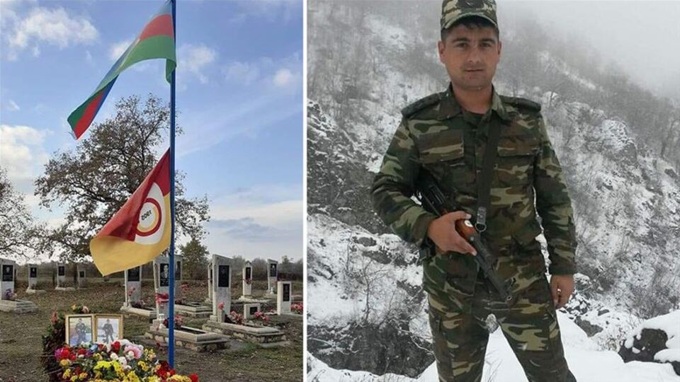 Azerbaycanlı şehidin mezarına Galatasaray bayrağı asıldı