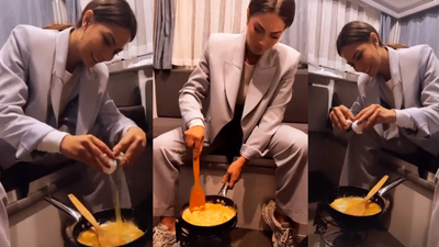 Karavanda omlet yaptı