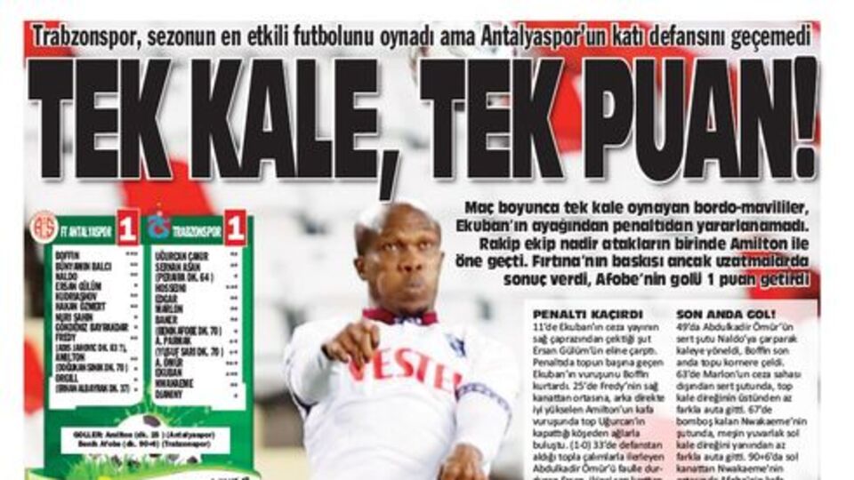 Trabzon basınından 1 puan eleştirisi