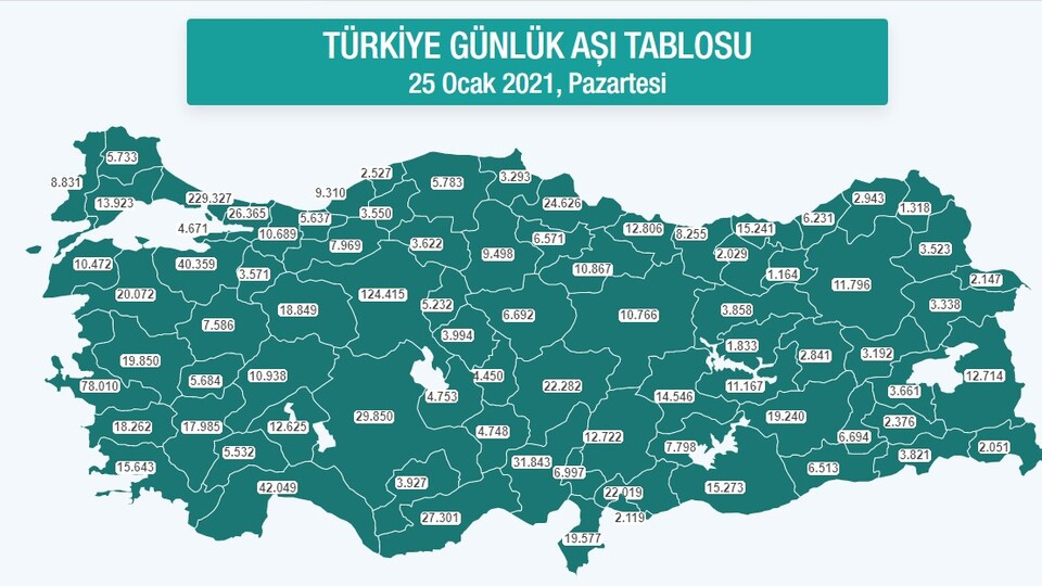 Türkiye'nin aşı haritası erişime açıldı