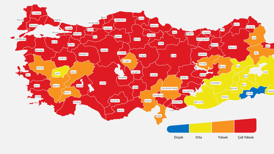 Türkiye koronavirüs risk haritası