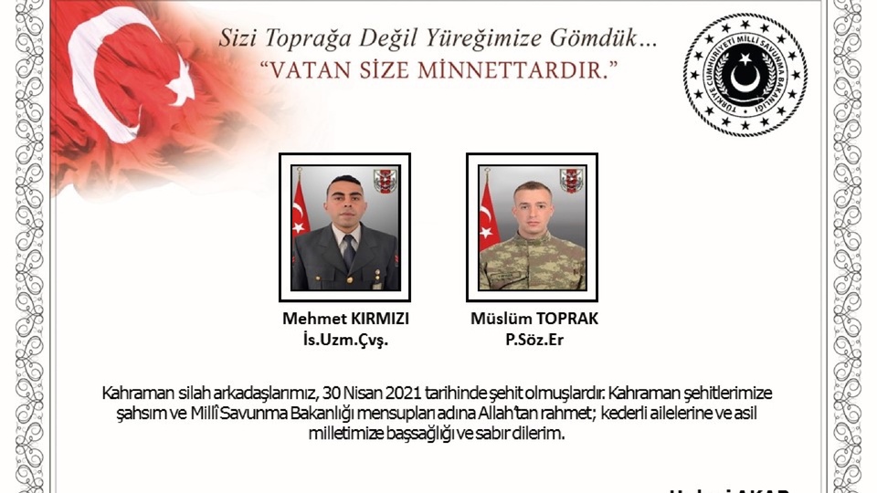 Pençe-Yıldırım harekatında 2 asker şehit oldu