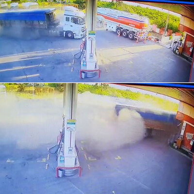 Kameraya yansıdı! Tır benzinliğe girdi!