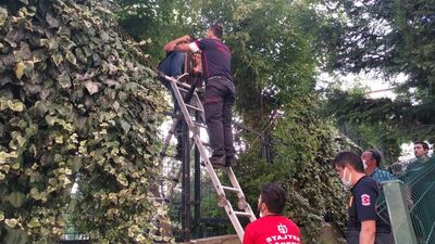 Okul bahçesinde mahsur kalan çocuğu itfaiye kurtardı