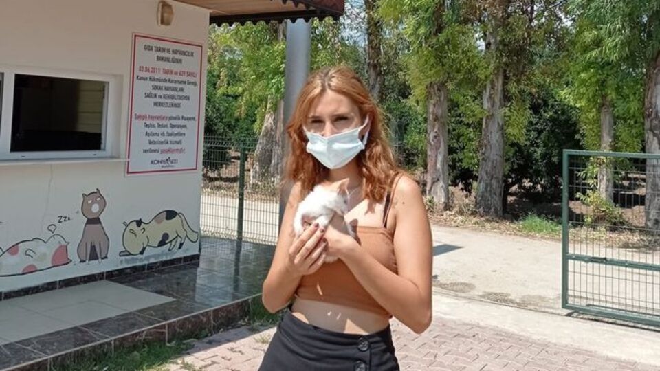 Hayvan barınağının ilk ziyaretçisi engelli kediyi sahiplendi