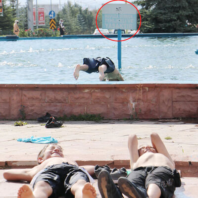 220 voltluk elektrik sisteminin olduğu havuzda yüzüyorlar