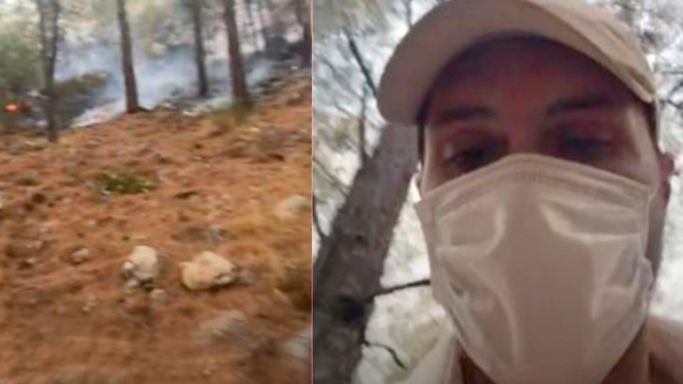 Ünlü oyuncu yangın söndürme çalışmalarında!