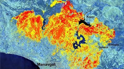 Manavgat'ın kahreden haritası! Yüzey sıcaklığı 95 dereceye ulaşmış!