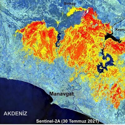 Manavgat'ın kahreden haritası! Yüzey sıcaklığı 95 dereceye ulaşmış!