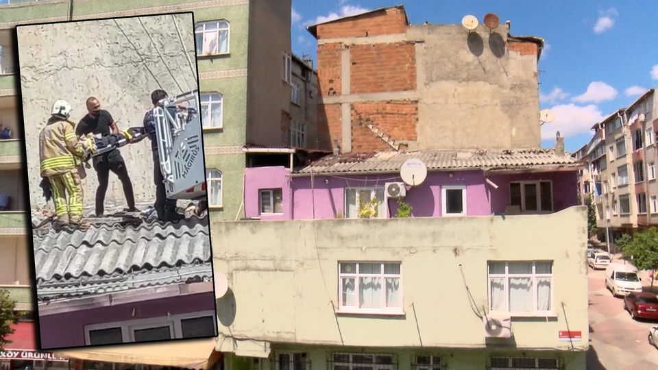Dengesini kaybedip yan binanın çatısına düştü!