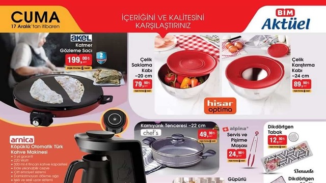 17 Aralık BİM aktüel ürünler kataloğu