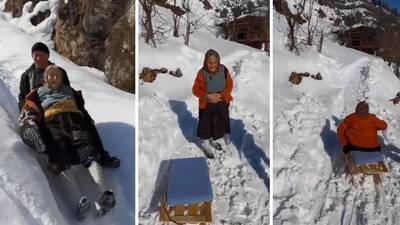 95 yaşındaki Saadet ninenin kızak keyfi