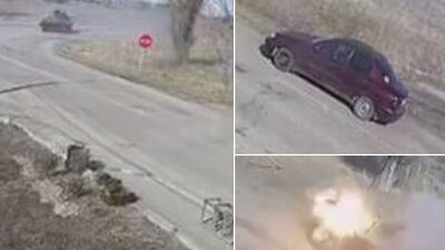 O an kamerada! Tank sivil aracı vurdu! Dehşet!