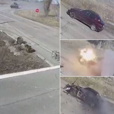 O an kamerada! Tank sivil aracı vurdu! Dehşet!