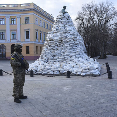 Ukrayna askeri bu heykeli koruyor!