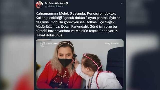 Bakan Koca'dan Down sendromlu Doktor Melek paylaşımı