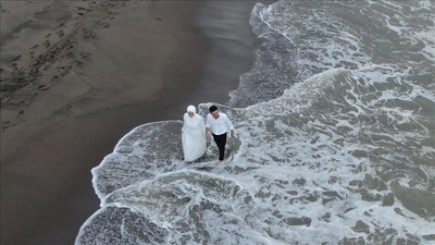 Sahil fotoğraf stüdyosuna dönüştü