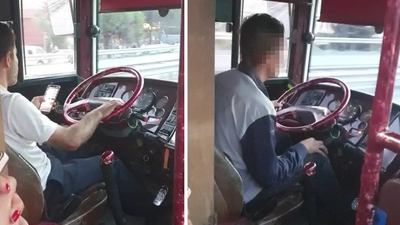 Akılalmaz görüntü! Direksiyonu yolcuya teslim etti