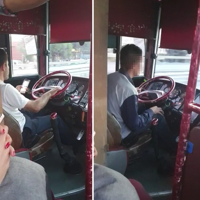 Akılalmaz görüntü! Direksiyonu yolcuya teslim etti