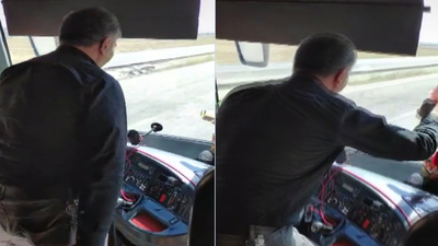 Otobüs kaptanı seyir halinde ayağa kalkıp dans etti!