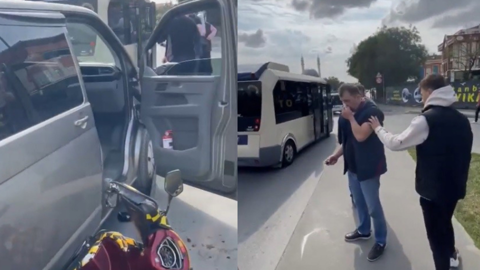 Çarptığı motosikletliye biber gazı sıktı!