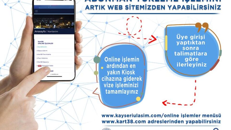 Kayseri'de ulaşım kartlarına online yükleme