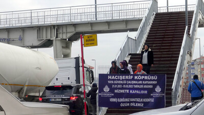 Çökme tehlikesi olan üst geçitten kaçak geçiş!