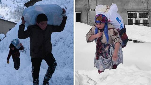 Depremzedeler için pişirilen ekmekleri sırtlarında taşıdılar