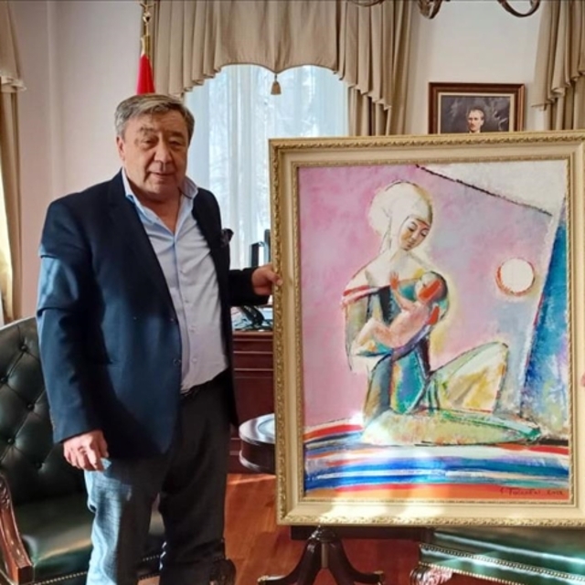 Kazak ressamdan depremzedelere tablo