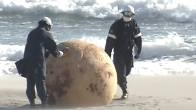 Japonya'da sahile vuran 'gizemli' küre kaldırıldı