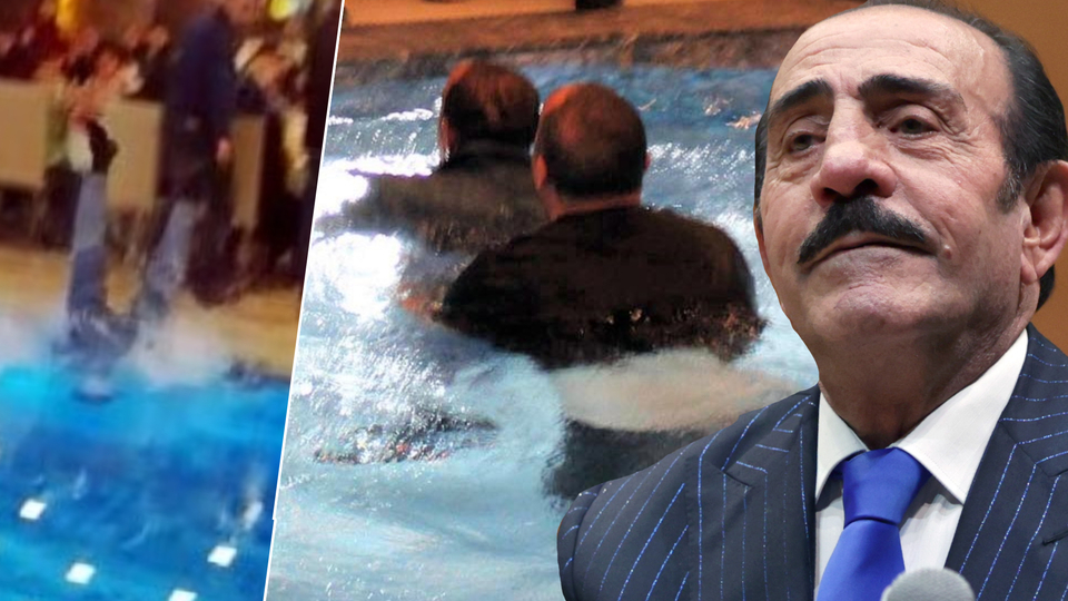 Depremzedelere moral gecesinde havuza düştü