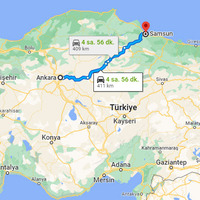 Ankara Samsun arası kaç km?
