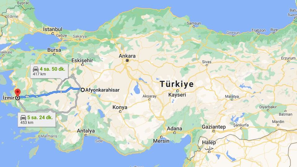 Afyon İzmir arası kaç km?