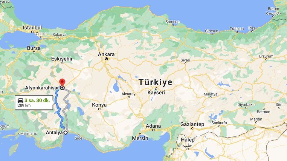 Afyon Antalya arası kaç km?